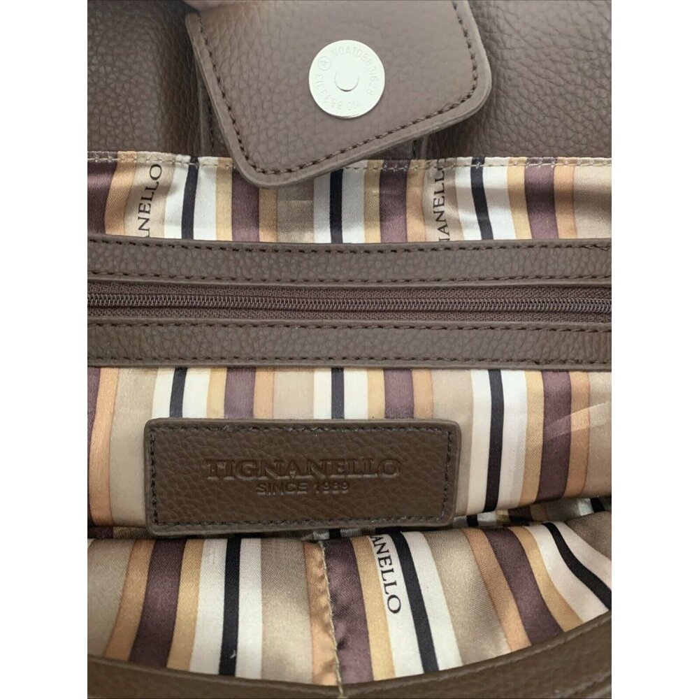 TIGNANELLO Brown Genuine Leather Double Handle Medium Size Bag Purse Lined EUC - Picture 8 of 14